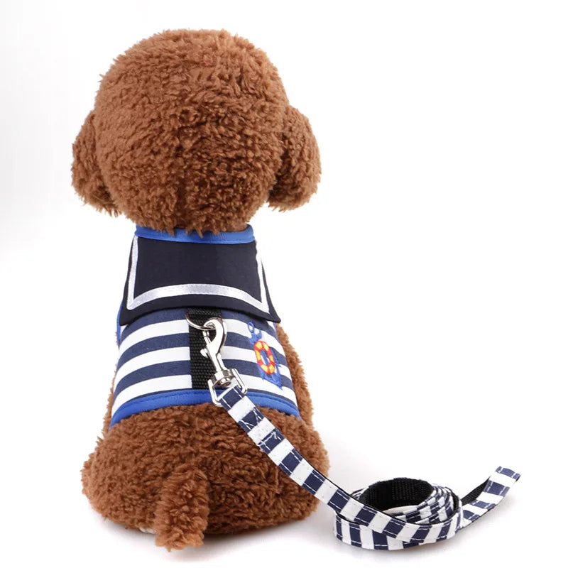 Navy Suit Style Adjustable Dog Harness & Leash for Small/Medium Pets