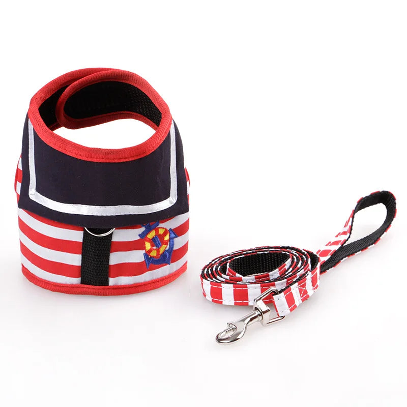 Navy Suit Style Adjustable Dog Harness & Leash for Small/Medium Pets