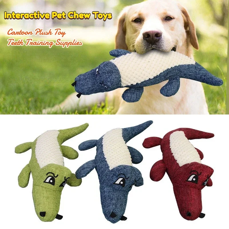 Interactive Plush Alligator Dog Toy - Chew & Squeak Fun for Pets