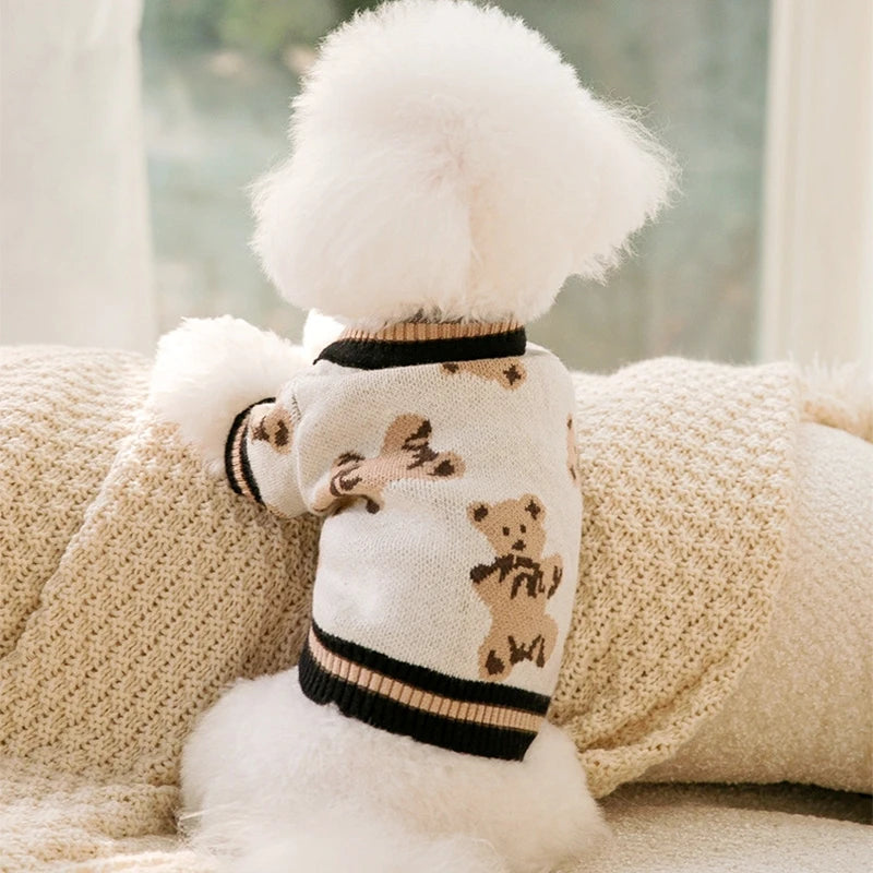 Bear Pattern Dog Sweater - Cozy Cardigan for Small & Medium Pets