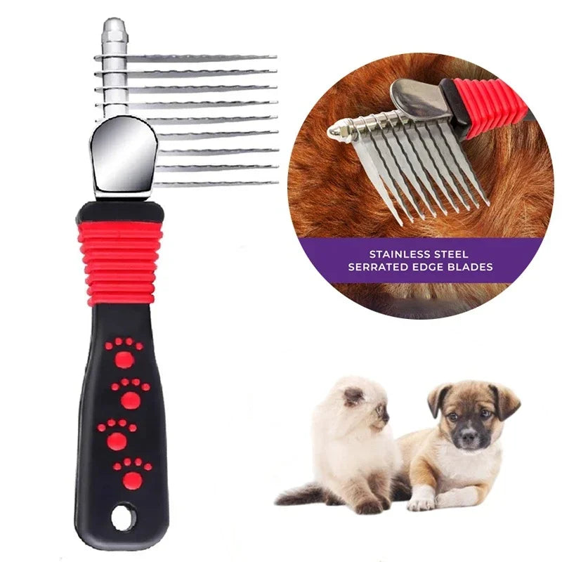 Pet Dematting Fur Rake - Detangling Brush for Dogs & Cats, Removes Knots & Dead Hair