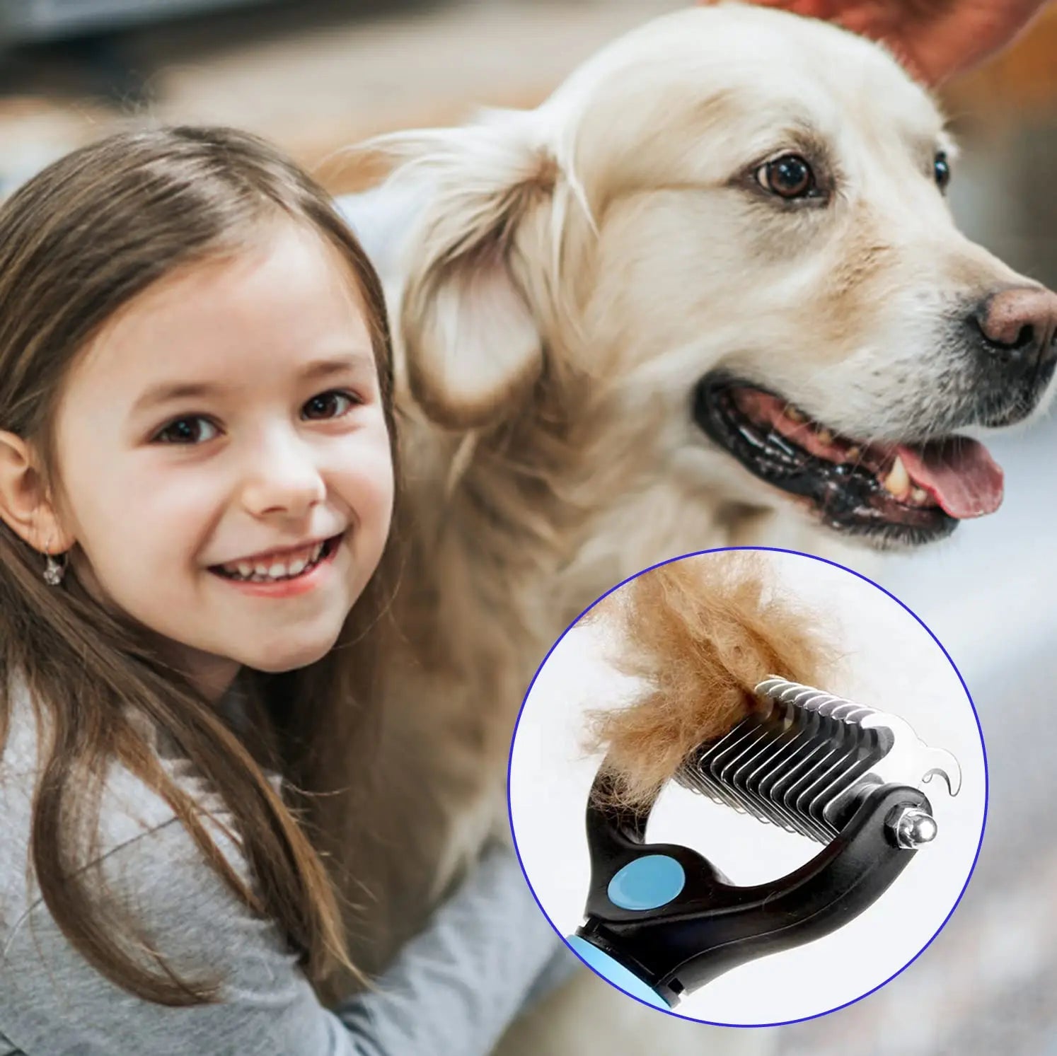 Professional Pet Deshedding Brush – Dog & Cat Fur Remover