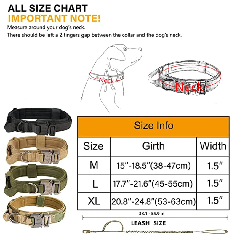 Durable Tactical Dog Collar & Leash Set - Adjustable Military Gear for Large Breeds