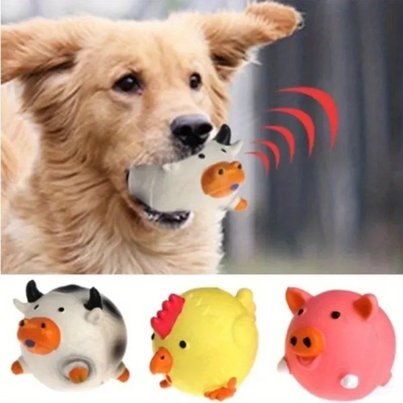 Eco-Friendly Squeaky Dog Chew Toys - Pigs, Cows & Chickens