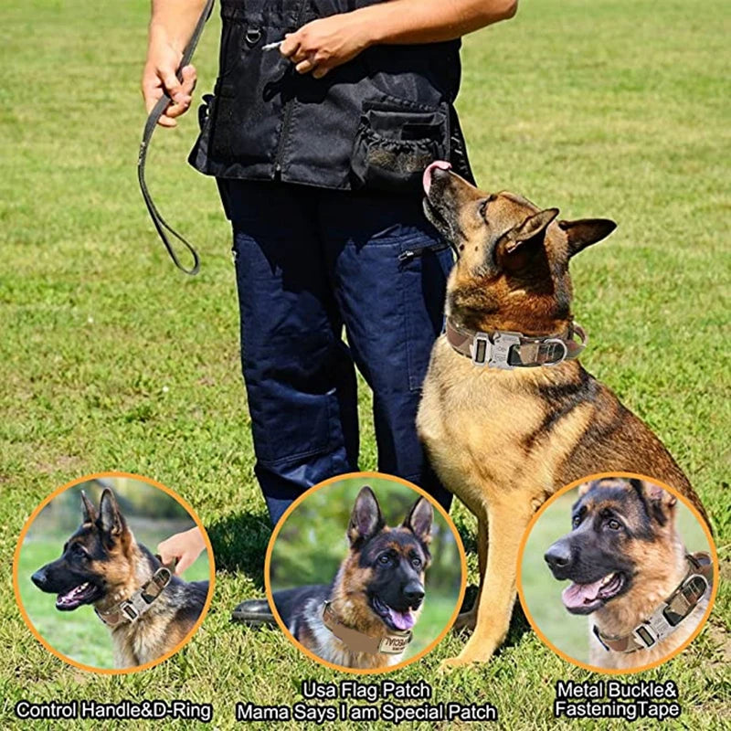 Durable Tactical Dog Collar & Leash Set - Adjustable Military Gear for Large Breeds