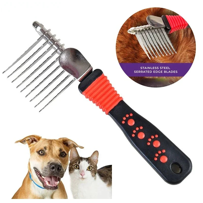 Pet Dematting Fur Rake - Detangling Brush for Dogs & Cats, Removes Knots & Dead Hair