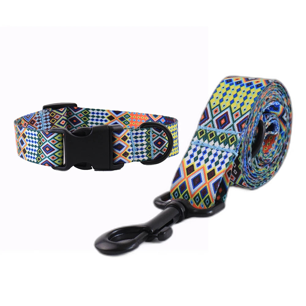 Custom Ethnic Pet Collar Set - Adjustable Nylon with Engraved ID Tag