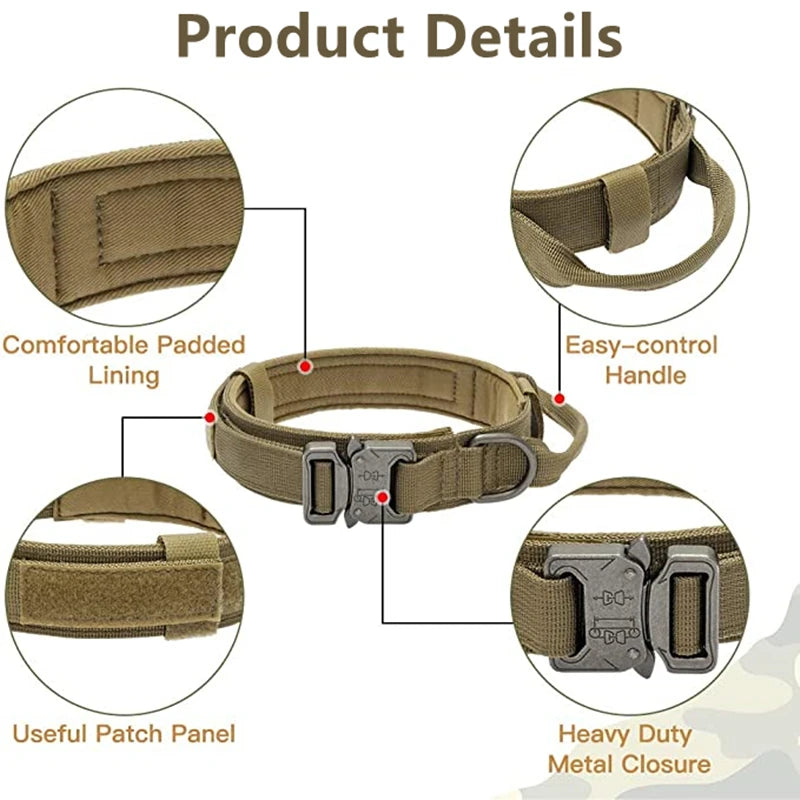 Durable Tactical Dog Collar & Leash Set - Adjustable Military Gear for Large Breeds