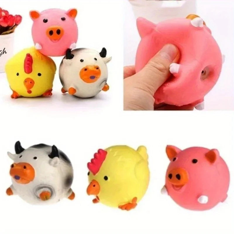 Eco-Friendly Squeaky Dog Chew Toys - Pigs, Cows & Chickens