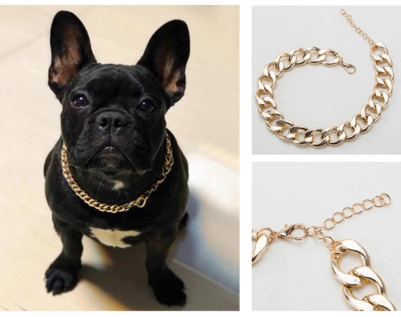 Fashion Dog Chain Collar - Gold/Silver Plated for Small & Medium Dogs