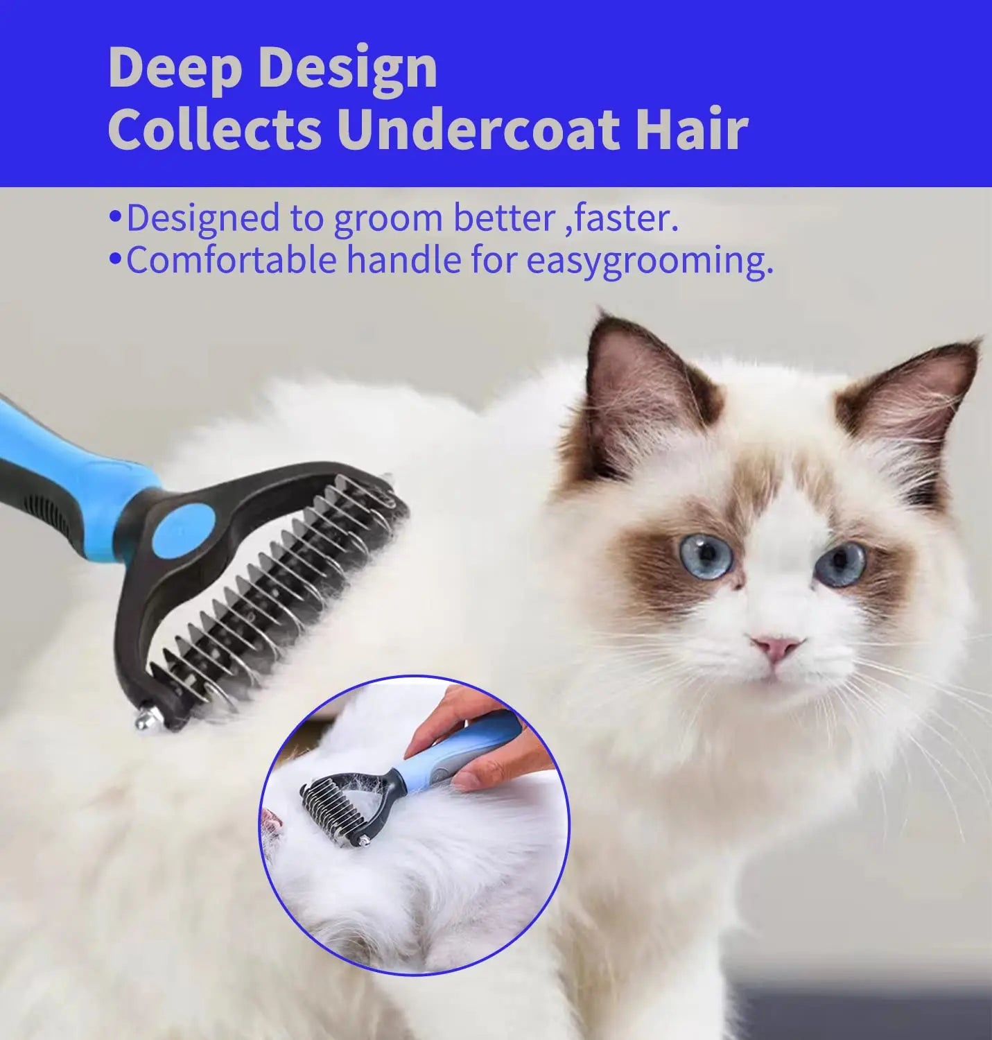 Professional Pet Deshedding Brush – Dog & Cat Fur Remover