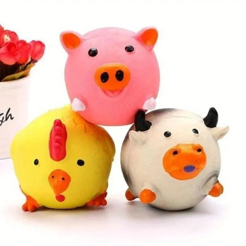 Eco-Friendly Squeaky Dog Chew Toys - Pigs, Cows & Chickens