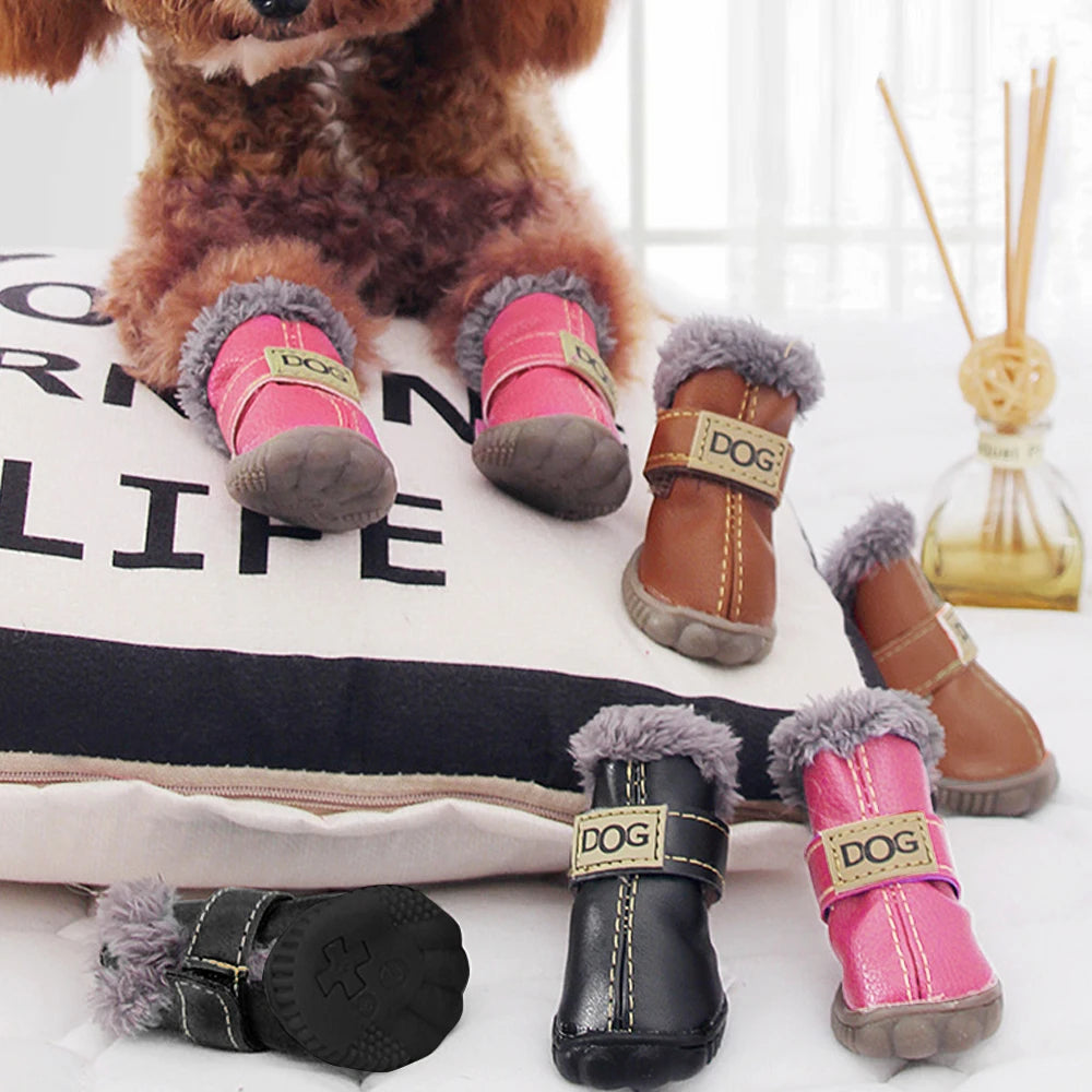 Winter Warm Pet Shoes - Non-Slip with Hook & Loop Closure for All Sizes