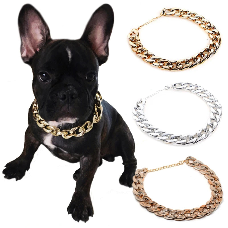 Fashion Dog Chain Collar - Gold/Silver Plated for Small & Medium Dogs